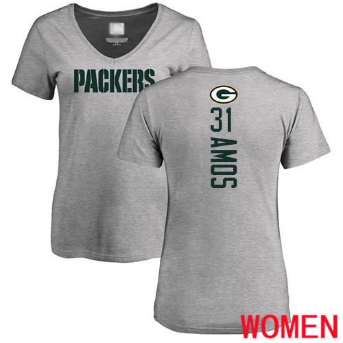 Green Bay Packers Ash Women #31 Amos Adrian Backer V-Neck Nike NFL T Shirt